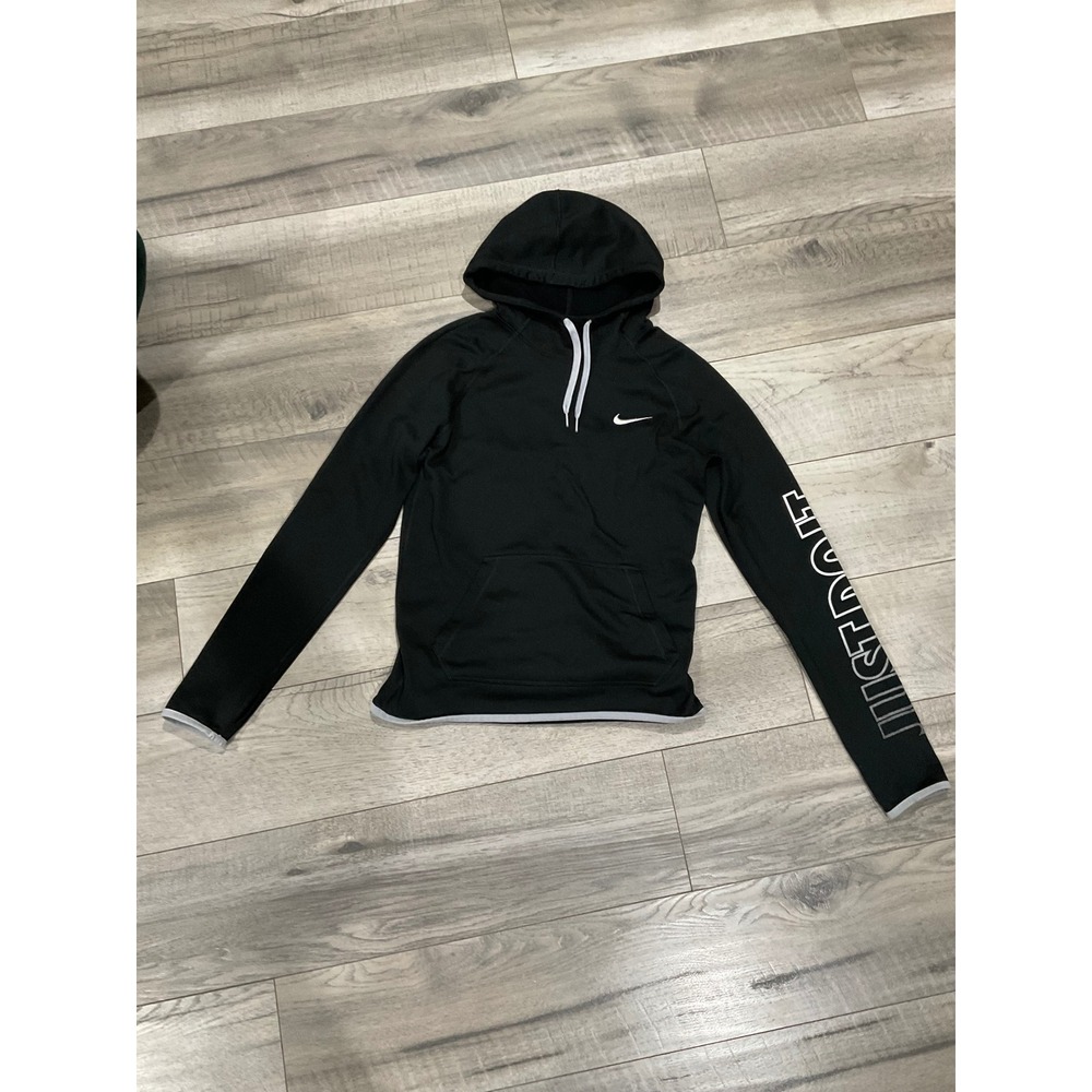 Nike Dri-FIT Hoodie Black Just Do It Sleeve Logo Training Sweatshirt Womens‎ XS
